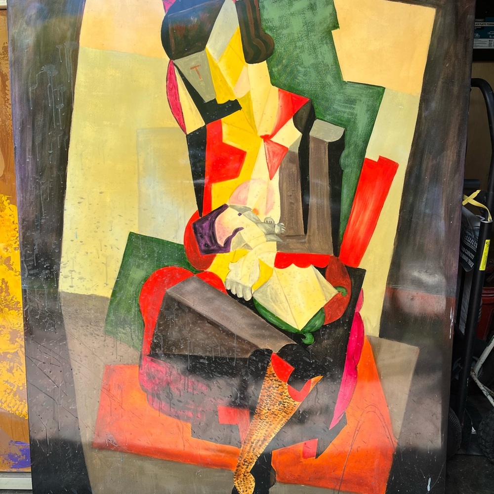Abstract Cubist Painting with Vibrant Colors